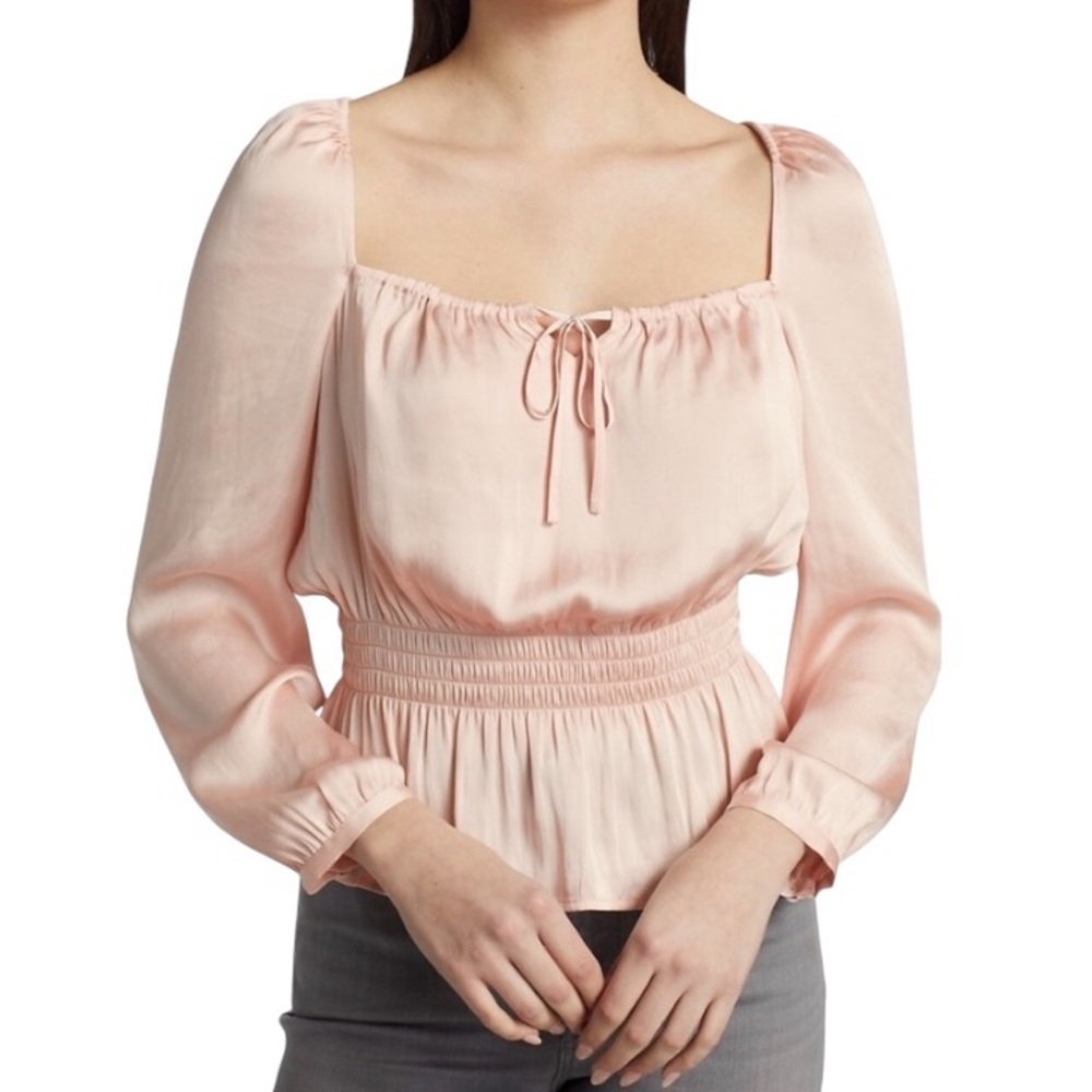 PAIGE | Odalynn Square-Neck Long-Sleeve Peplum Peasant Top Size L